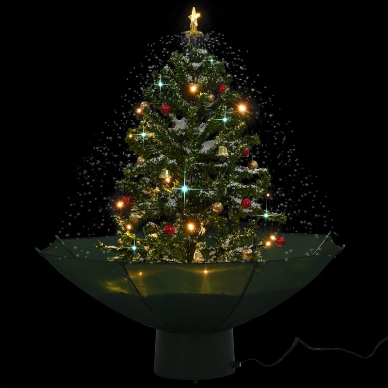 vidaXL Snowing Christmas Tree with Umbrella Base Green 75 cm