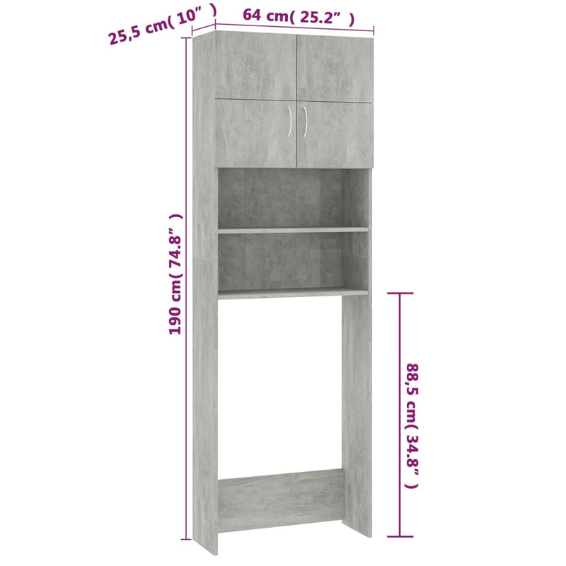 vidaXL Washing Machine Cabinet Concrete Grey 64x25.5x190 cm Engineered Wood