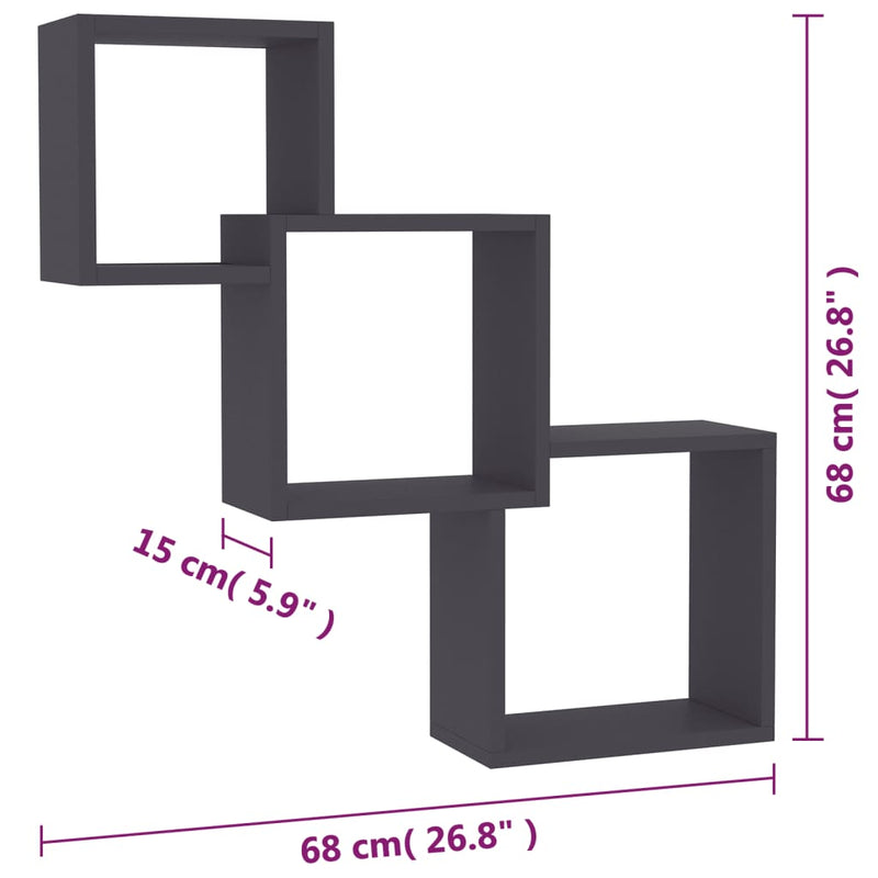 vidaXL Cube Wall Shelves Grey 68x15x68 cm Engineered Wood