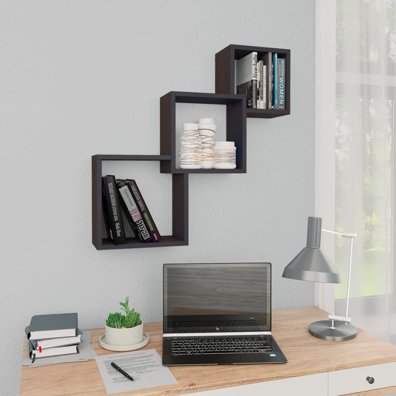 vidaXL Cube Wall Shelves High Gloss Grey 68x15x68 cm Engineered Wood