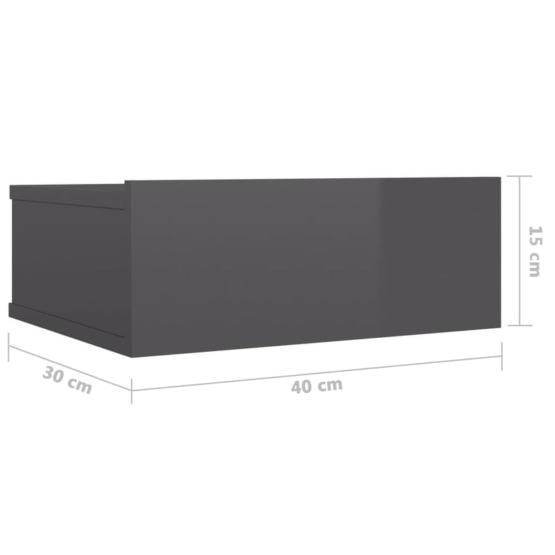 vidaXL Floating Nightstand High Gloss Grey 40x30x15 cm Engineered Wood