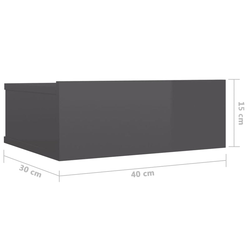 vidaXL Floating Nightstands 2 pcs High Gloss Grey 40x30x15 cm Engineered Wood