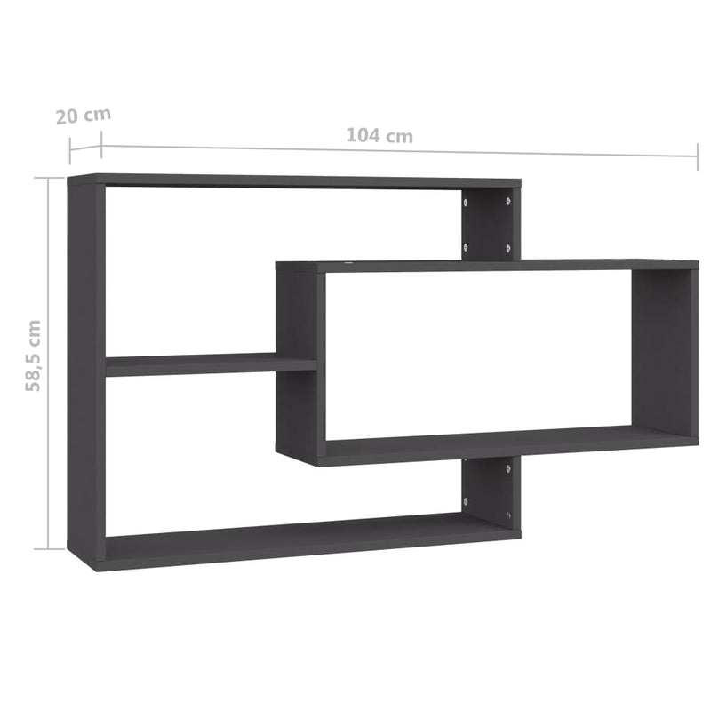 vidaXL Wall Shelves Grey 104x20x58.5 cm Engineered Wood