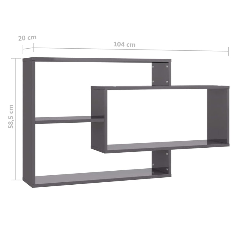 vidaXL Wall Shelves High Gloss Grey 104x20x58.5 cm Engineered Wood