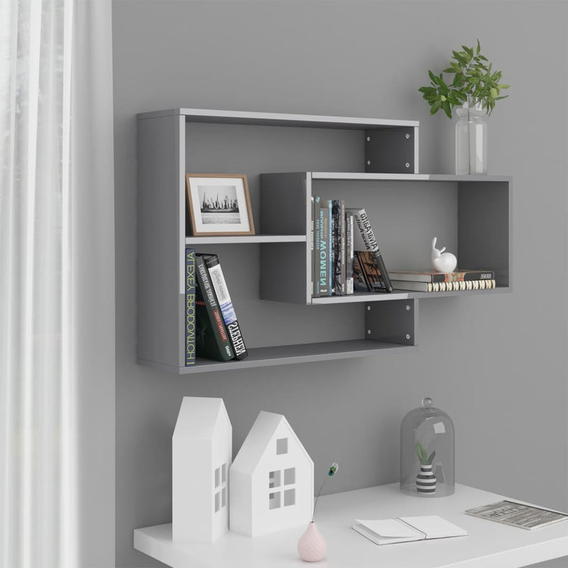 vidaXL Wall Shelves High Gloss Grey 104x20x58.5 cm Engineered Wood