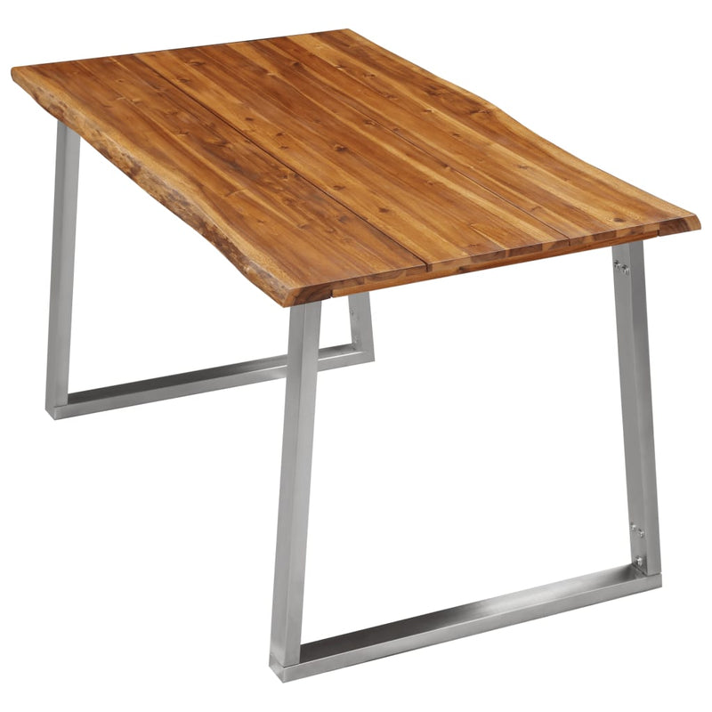 vidaXL Dining Table 140x80x75 cm Solid Acacia Wood and Stainless Steel