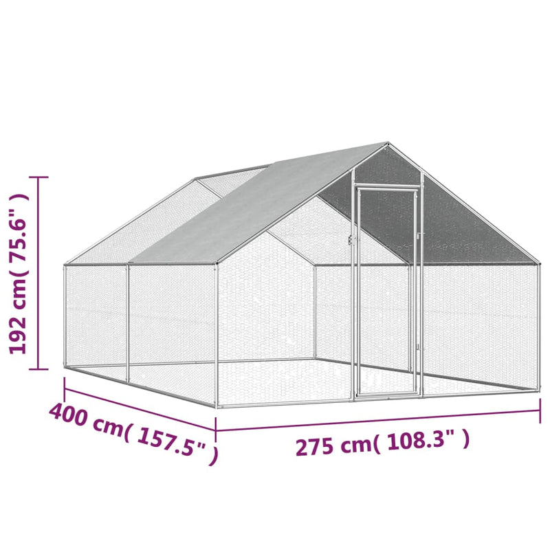 vidaXL Outdoor Chicken Cage 2.75x4x1.92 m Galvanised Steel