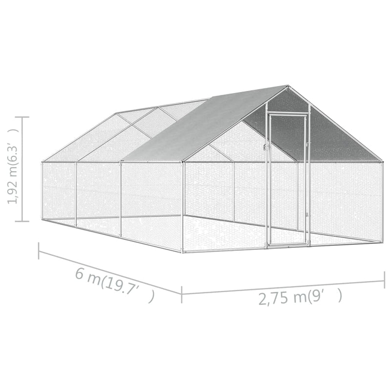 vidaXL Outdoor Chicken Cage 2.75x6x1.92 m Galvanised Steel