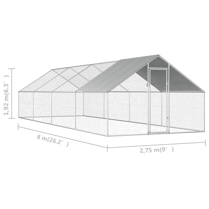 vidaXL Outdoor Chicken Cage 2.75x8x1.92 m Galvanised Steel