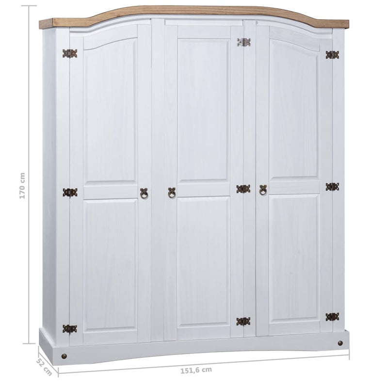 vidaXL Wardrobe Mexican Pine Corona Range 3 Doors White