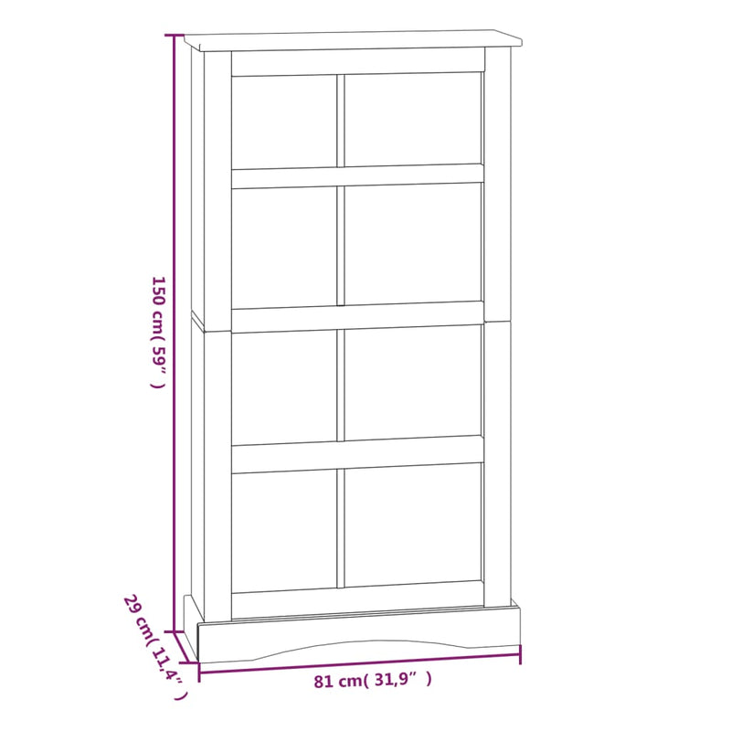 vidaXL 4-Tier Bookcase Mexican Pine Corona Range White 80x29x150 cm