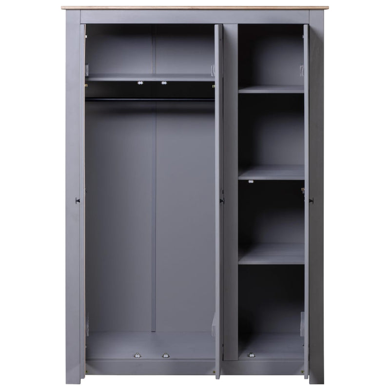 vidaXL 3-Door Wardrobe Grey 118x50x171.5 cm Pine Panama Range