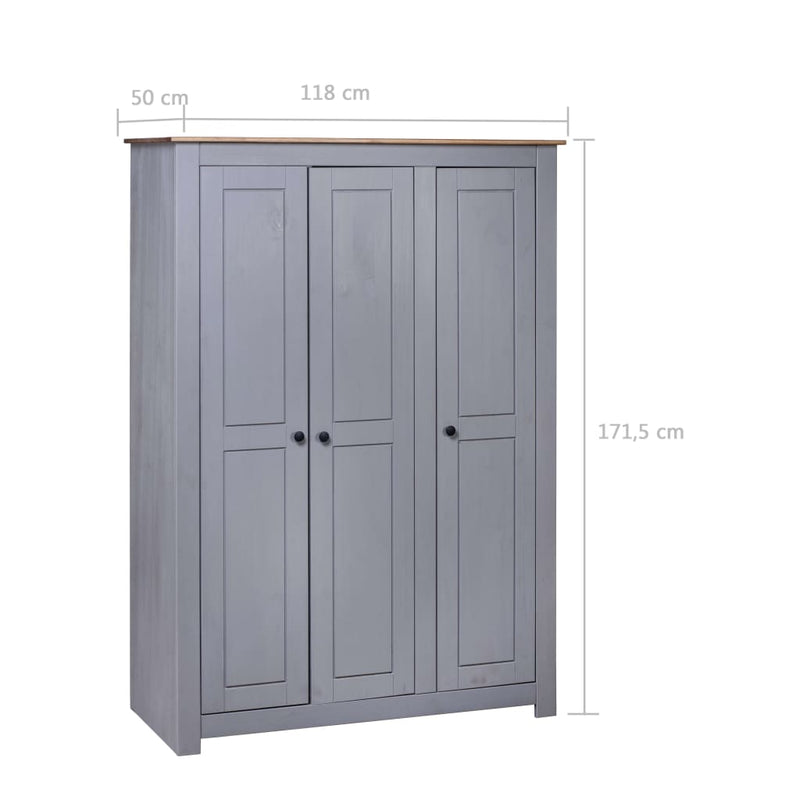 vidaXL 3-Door Wardrobe Grey 118x50x171.5 cm Pine Panama Range