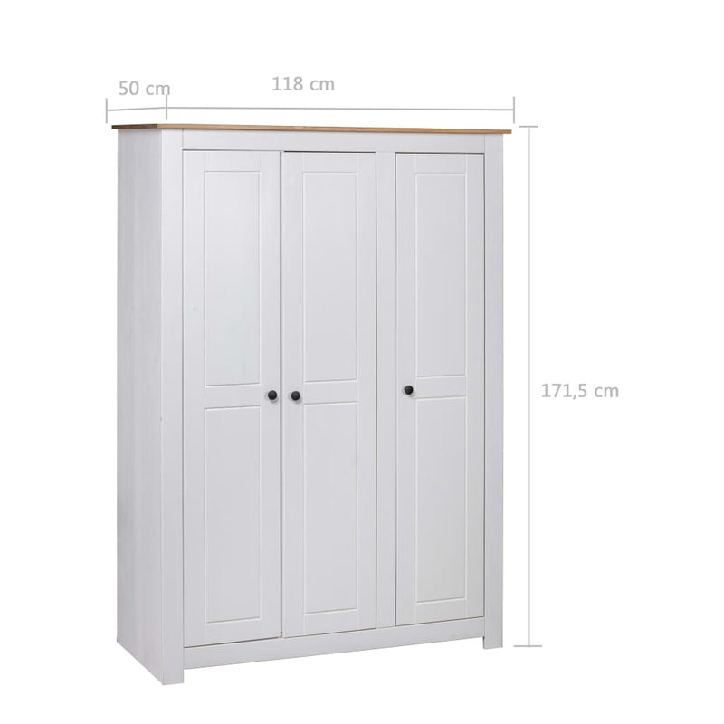 vidaXL 3-Door Wardrobe White 118x50x171.5 cm Pine Panama Range