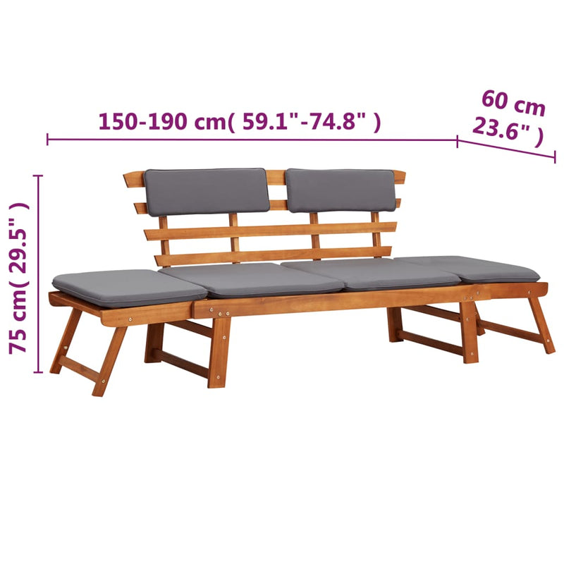 vidaXL 2-in-1 Garden Daybed with Cushion 190 cm Solid Acacia Wood
