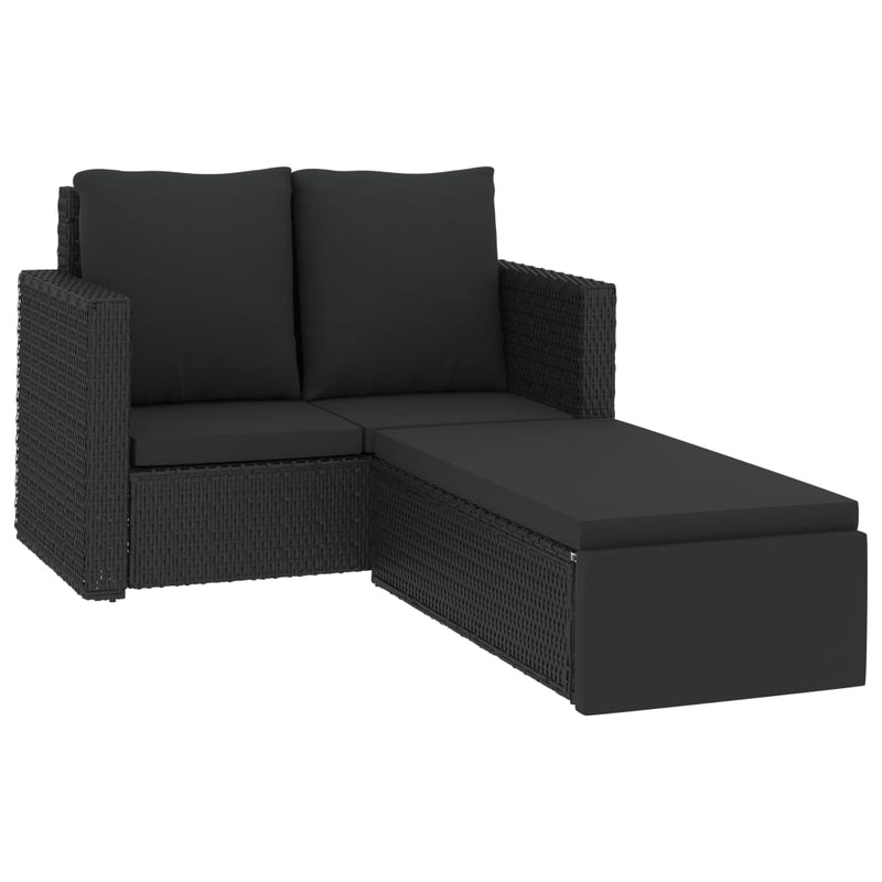 vidaXL 2 Piece Garden Lounge Set with Cushions Poly Rattan Black
