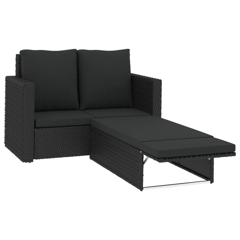 vidaXL 2 Piece Garden Lounge Set with Cushions Poly Rattan Black