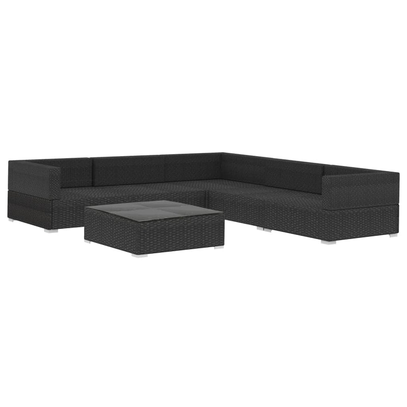 vidaXL 6 Piece Garden Lounge Set with Cushions Poly Rattan Black