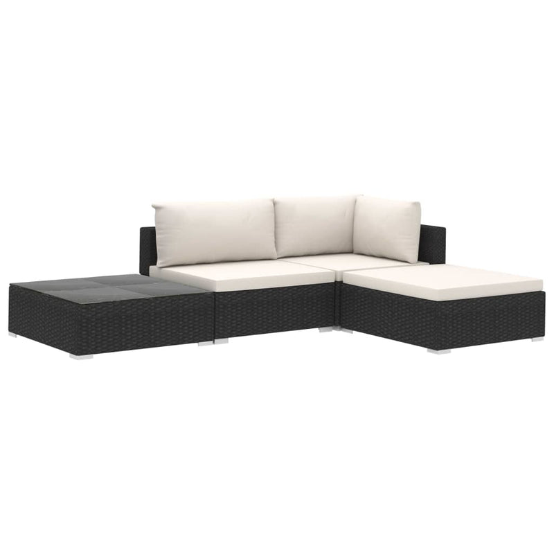 vidaXL 4 Piece Garden Lounge Set with Cushions Poly Rattan Black