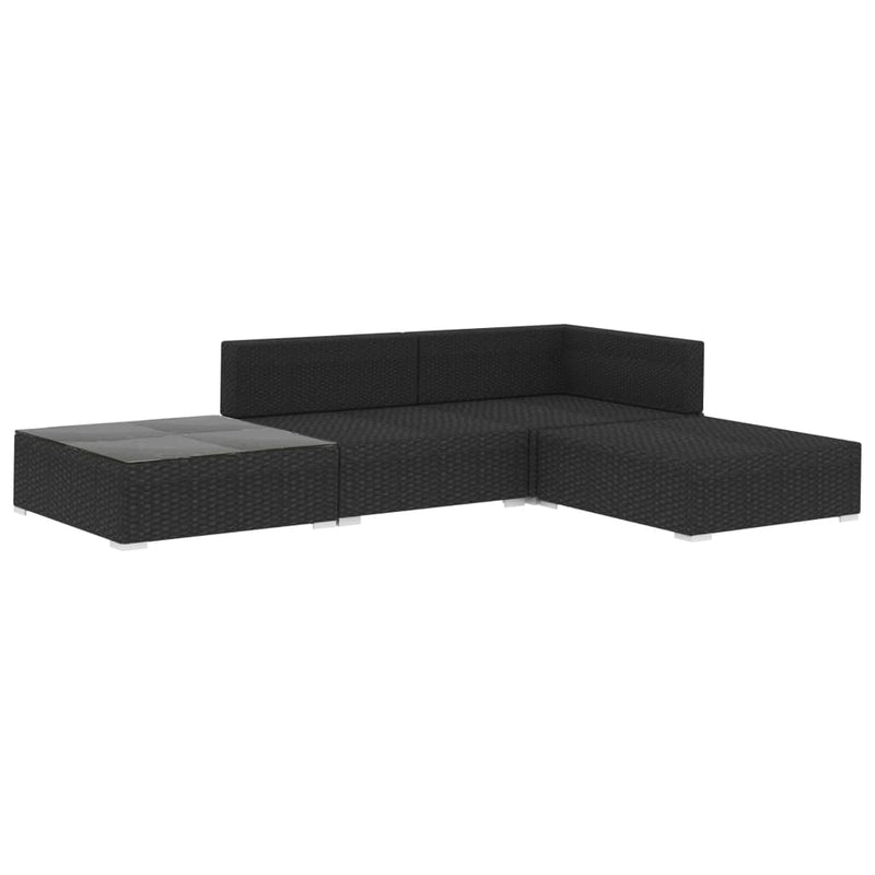 vidaXL 4 Piece Garden Lounge Set with Cushions Poly Rattan Black