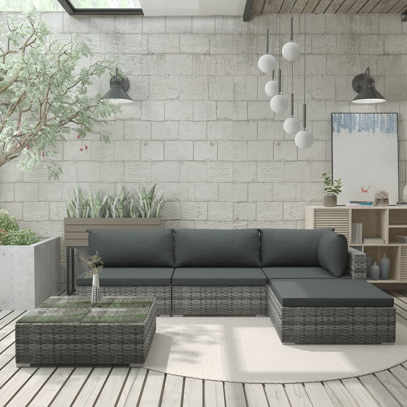vidaXL 5 Piece Garden Lounge Set with Cushions Poly Rattan Grey