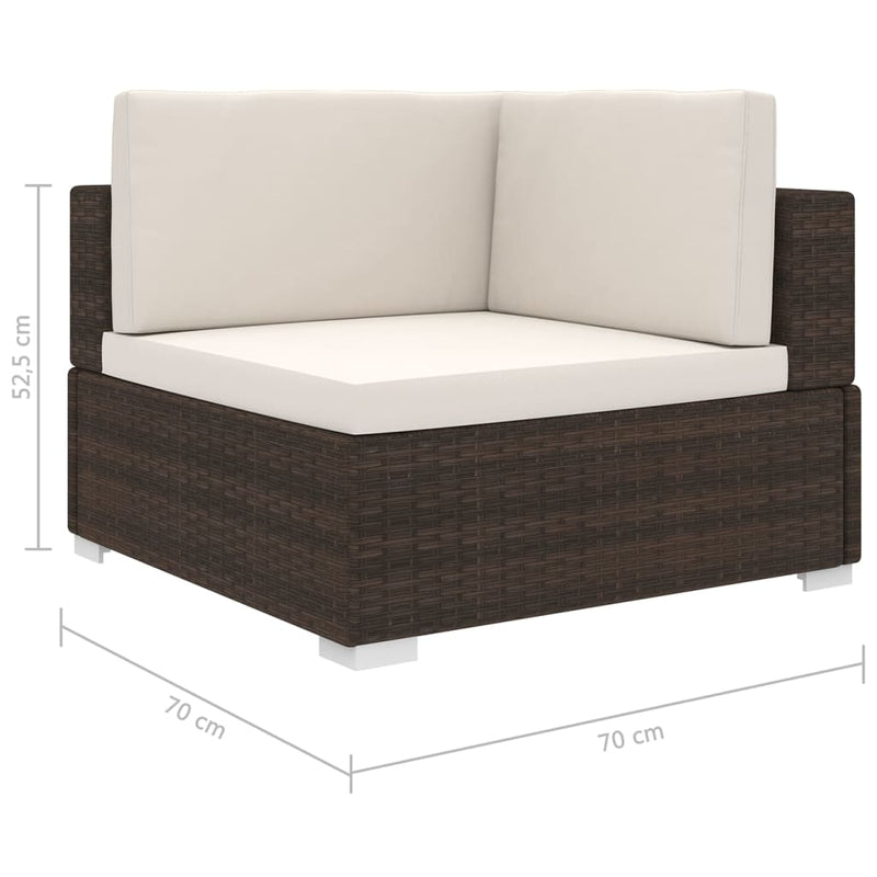 vidaXL Sectional Corner Chair 1 pc with Cushions Poly Rattan Brown