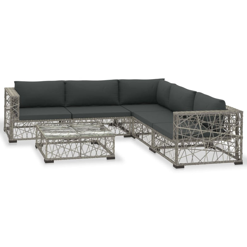 vidaXL 6 Piece Garden Lounge Set with Cushions Poly Rattan Grey