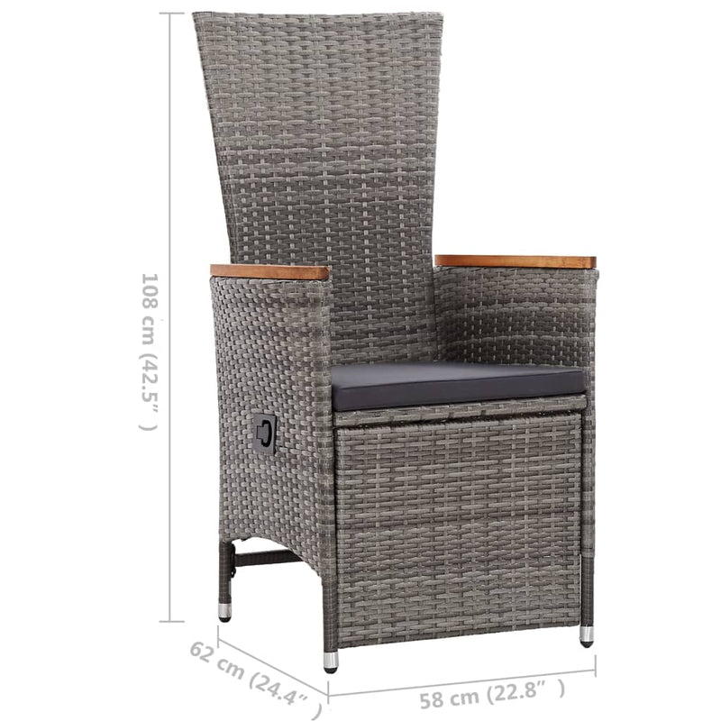 vidaXL Reclining Garden Chairs 2 pcs with Cushions Poly Rattan Grey