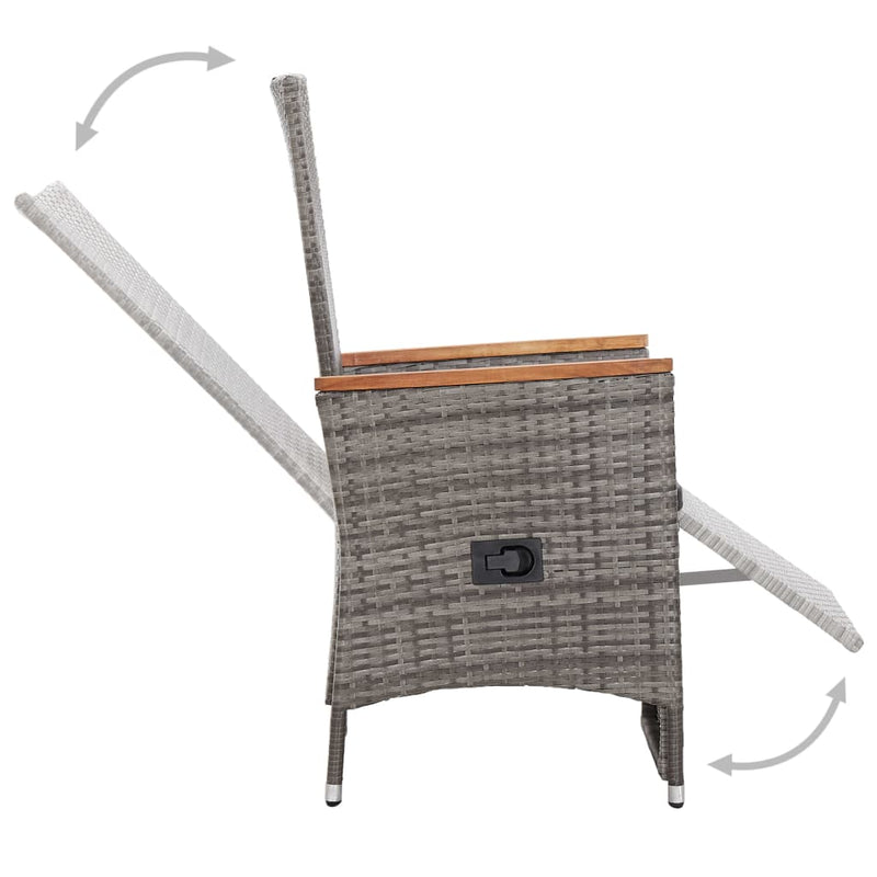 vidaXL Reclining Garden Chairs 2 pcs with Cushions Poly Rattan Grey