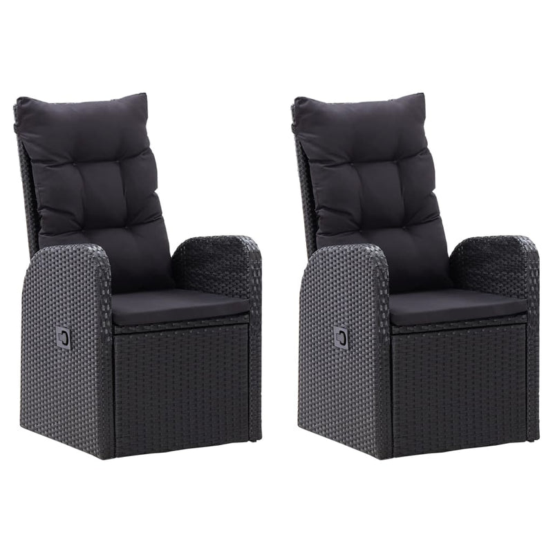vidaXL Reclining Garden Chairs 2 pcs with Cushions Poly Rattan Black