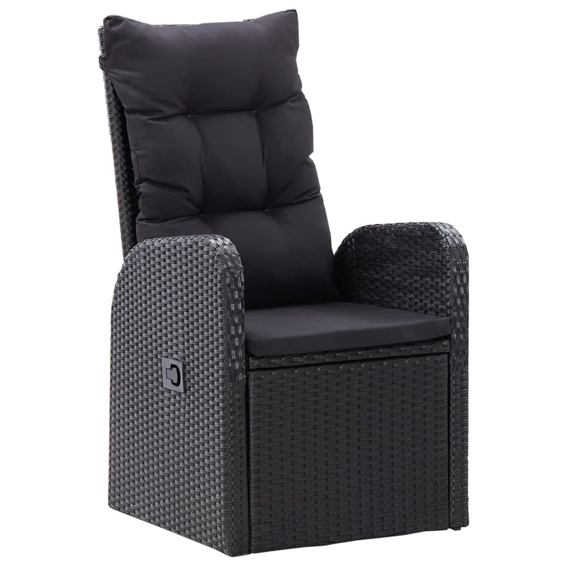 vidaXL Reclining Garden Chairs 2 pcs with Cushions Poly Rattan Black