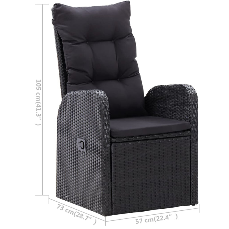 vidaXL Reclining Garden Chairs 2 pcs with Cushions Poly Rattan Black