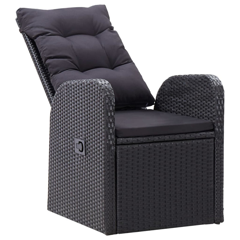 vidaXL Reclining Garden Chairs 2 pcs with Cushions Poly Rattan Black