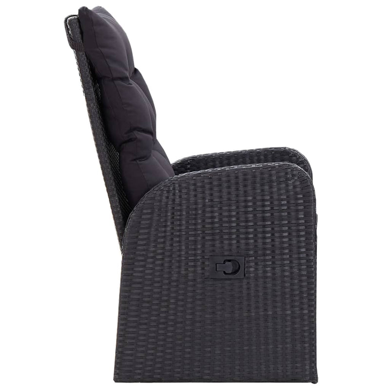 vidaXL Reclining Garden Chairs 2 pcs with Cushions Poly Rattan Black