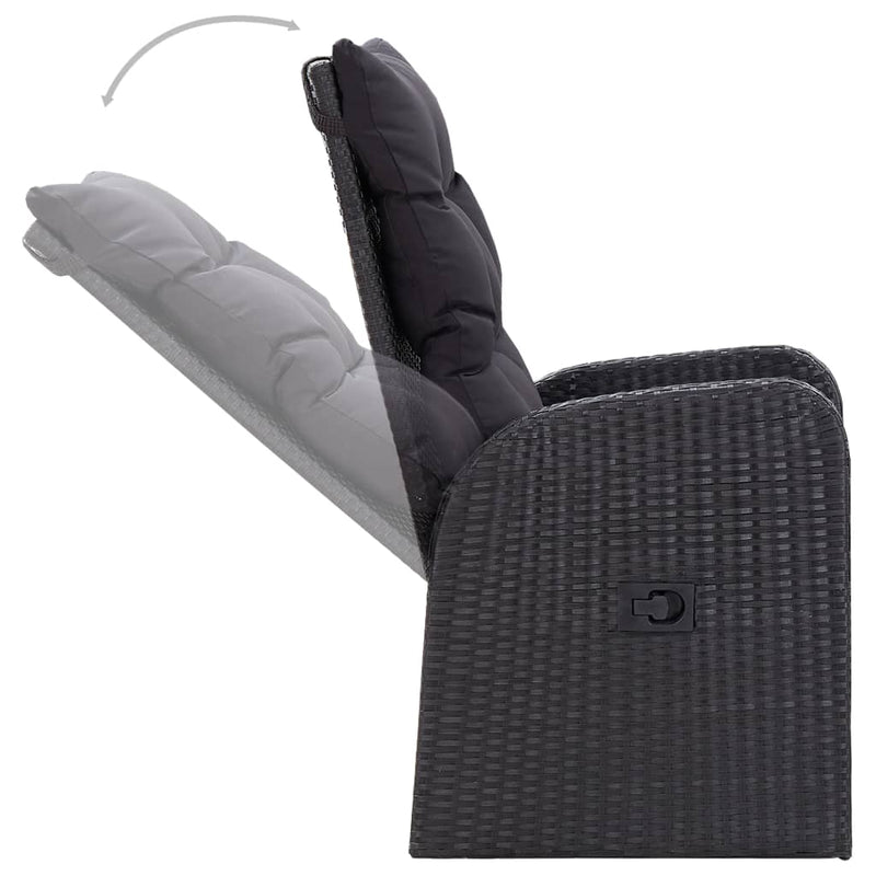 vidaXL Reclining Garden Chairs 2 pcs with Cushions Poly Rattan Black