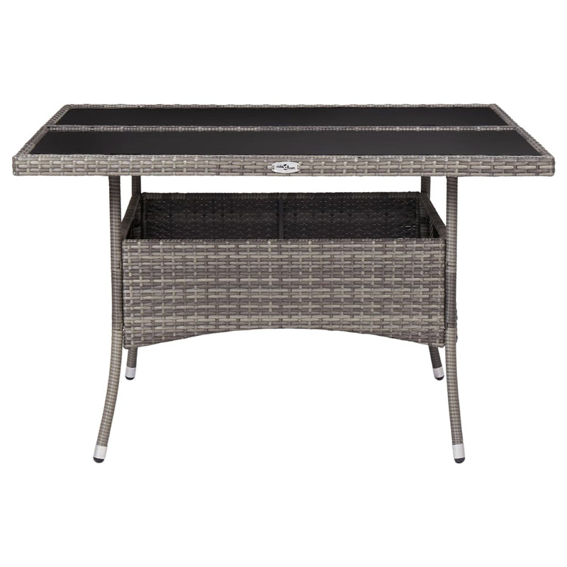 vidaXL Outdoor Dining Table Grey Poly Rattan and Glass