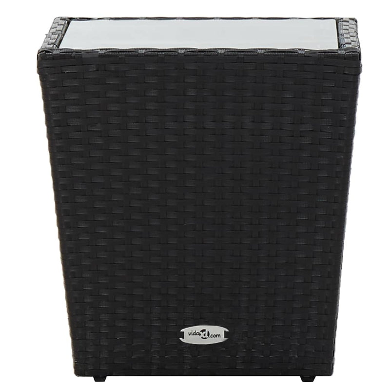 vidaXL Tea Table Black 41.5x41.5x43 cm Poly Rattan and Tempered Glass