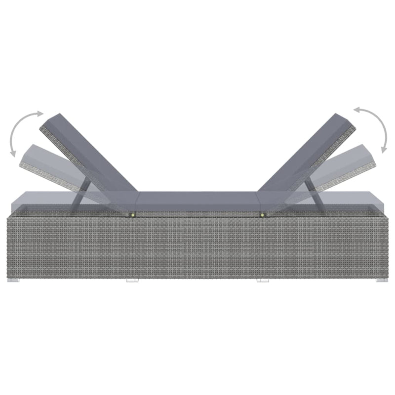 vidaXL Sun Lounger with Cushion and Tea Table Poly Rattan Grey
