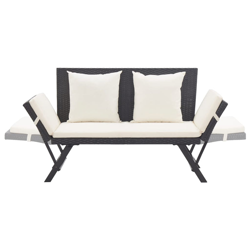 vidaXL Garden Bench with Cushions 176 cm Black Poly Rattan