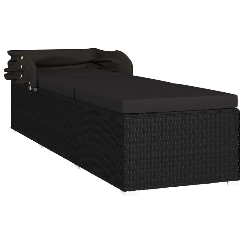 vidaXL Sun Lounger with Canopy and Cushion Poly Rattan Black