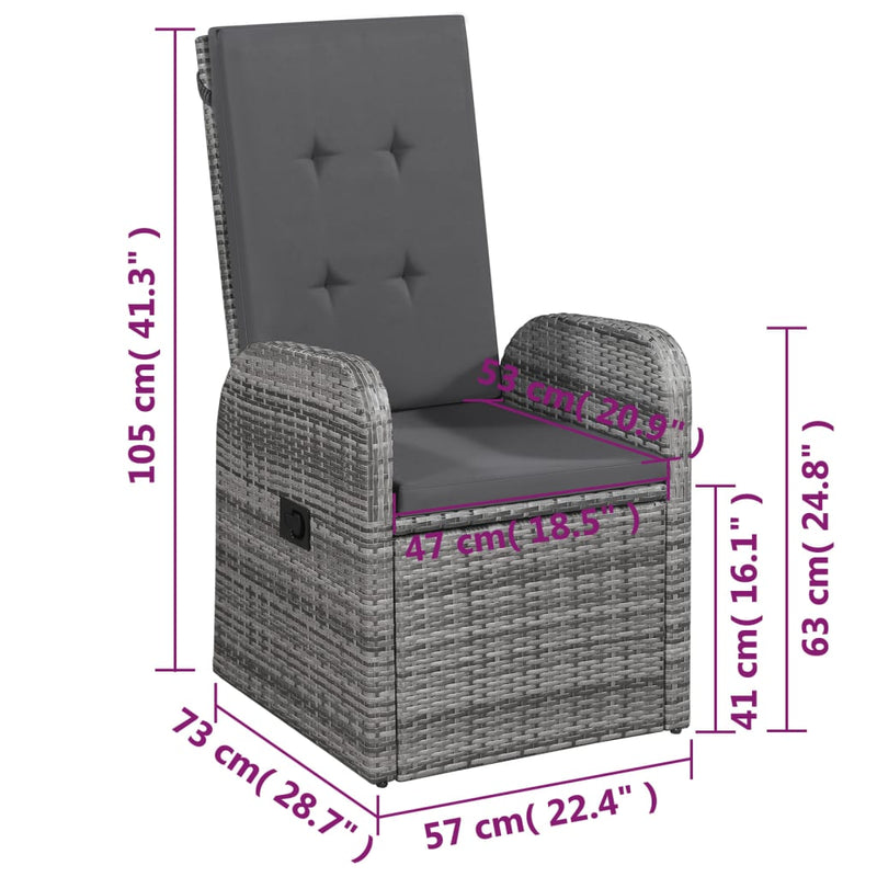 vidaXL Reclining Garden Chairs 2 pcs with Cushions Poly Rattan Grey
