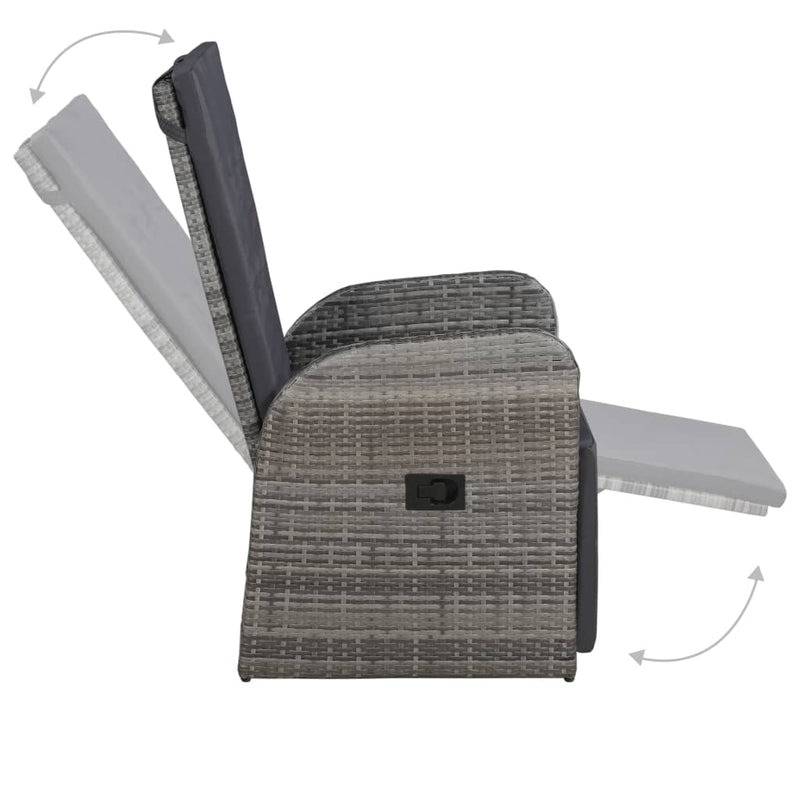 vidaXL Reclining Garden Chair with Cushion Poly Rattan Grey