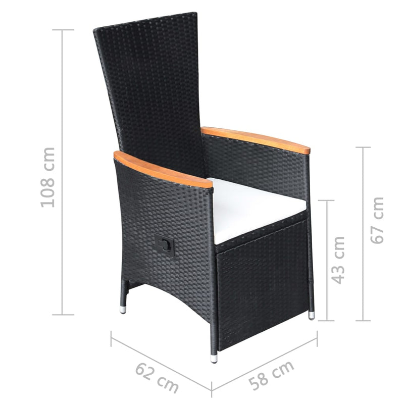 vidaXL Reclining Garden Chairs 2 pcs with Cushions Poly Rattan Black