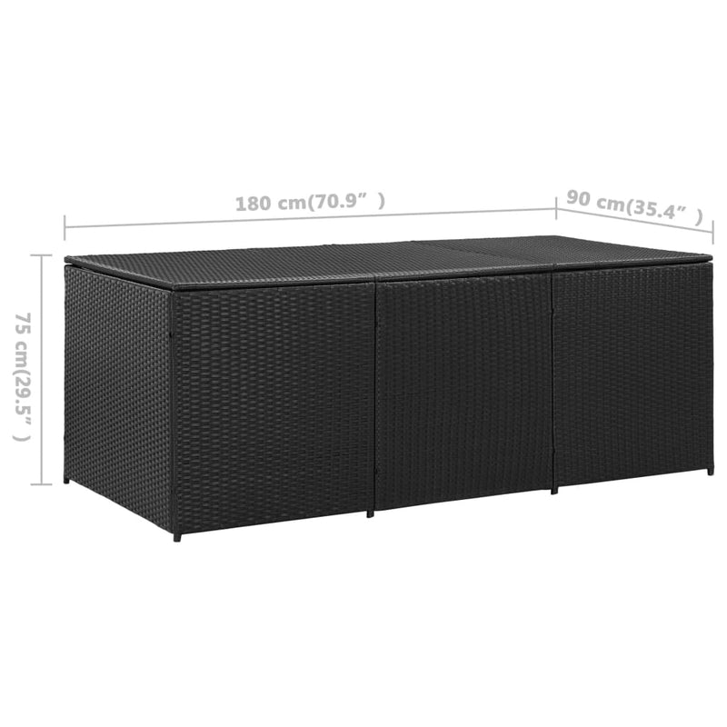 vidaXL Garden Storage Box Poly Rattan 180x90x70 cm Black