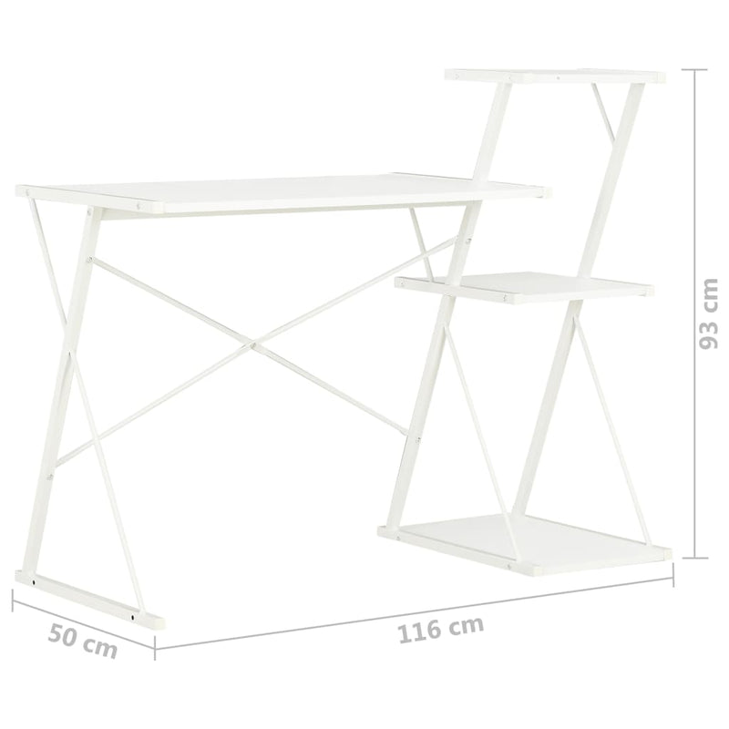 vidaXL Desk with Shelf White 116x50x93 cm