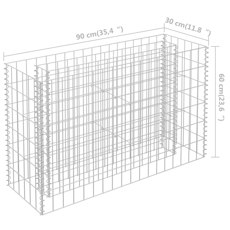 vidaXL Gabion Raised Bed Galvanised Steel 90x30x60 cm