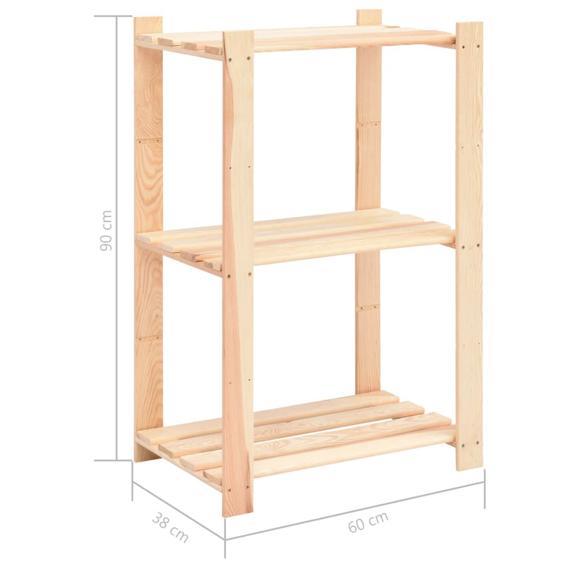 vidaXL 3-Tier Storage Rack 60x38x90 cm Solid Wood Pine 150 kg