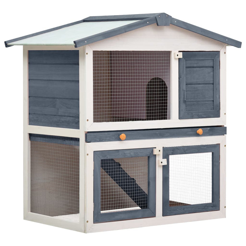 vidaXL Outdoor Rabbit Hutch 3 Doors Grey Wood