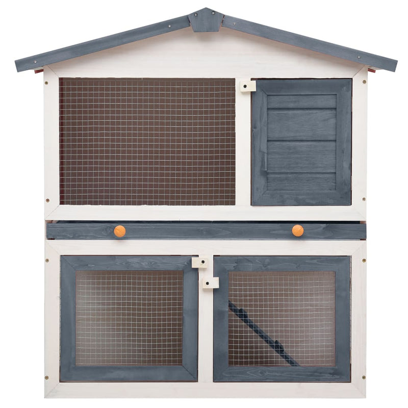 vidaXL Outdoor Rabbit Hutch 3 Doors Grey Wood