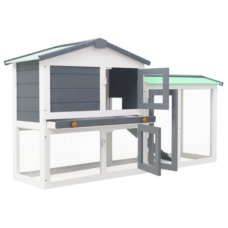 vidaXL Outdoor Large Rabbit Hutch Grey and White 145x45x84 cm Wood